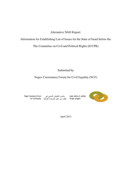 Alternative NGO Report: Information for Establishing List of Issues for The