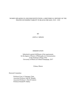 A Rhetorical History of the Politics of Respectability in Black Chicago, 1919 - 1939