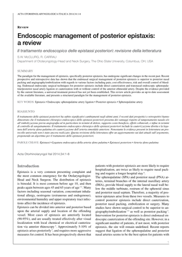 Endoscopic Management of Posterior Epistaxis: a Review Il Trattamento Endoscopico Delle Epistassi Posteriori: Revisione Della Letteratura S.W