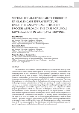 Setting Local Government Priorities in Healthcare Infrastructure Using The