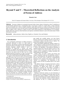 Theoretical Reflections on the Analysis of Forms of Address