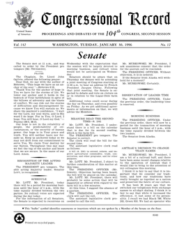 Congressional Record United States Th of America PROCEEDINGS and DEBATES of the 104 CONGRESS, SECOND SESSION