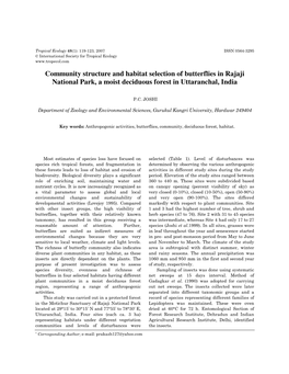 Community Structure and Habitat Selection of Butterflies in Rajaji National Park, a Moist Deciduous Forest in Uttaranchal, India