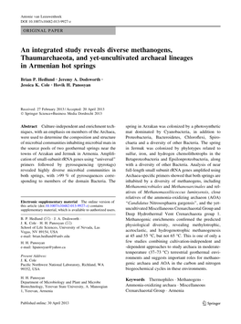 An Integrated Study Reveals Diverse Methanogens, Thaumarchaeota, and Yet-Uncultivated Archaeal Lineages in Armenian Hot Springs