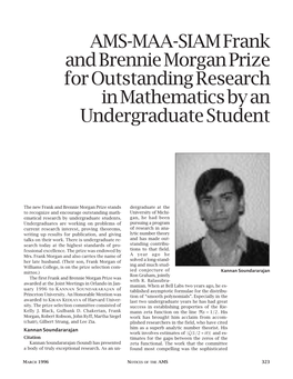 AMS-MAA-SIAM Frank and Brennie Morgan Prize for Outstanding Research in Mathematics by an Undergraduate Student