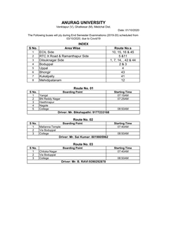 Bus Routes for End Exams(2019-20)