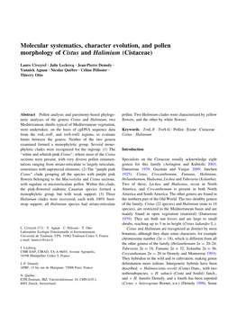 Molecular Systematics, Character Evolution, and Pollen Morphology of Cistus and Halimium (Cistaceae)