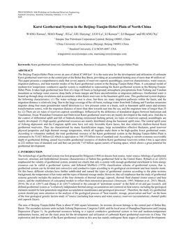 Karst Geothermal System in the Beijing-Tianjin-Hebei Plain of North China