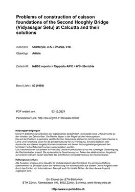 Problems of Construction of Caisson Foundations of the Second Hooghly Bridge (Vidyasagar Setu) at Calcutta and Their Solutions