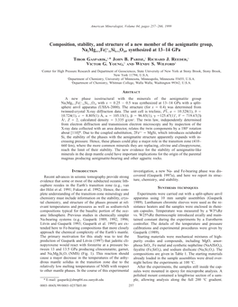 Composition, Stability, and Structure of a New Member of the Aenigmatite Group, Na2mg4+Xfe Si6+Xo20, Synthesized at 13–14