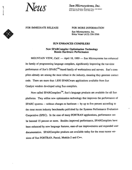 Sun Microsystems, Inc. 2550 Garcia Avenue, Mountain View, CA 94043 News (415) 960-1300, FAX: (415) 969-9131