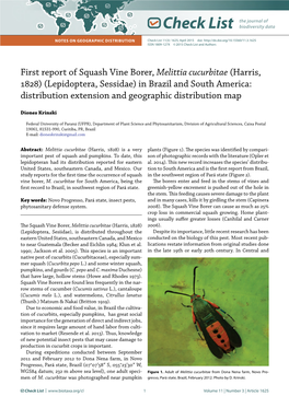 First Report of Squash Vine Borer, Melittia Cucurbitae (Harris, 1828