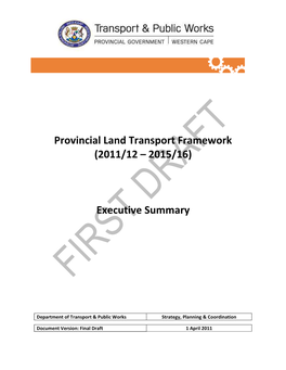 Provincial Land Transport Framework (2011/12 – 2015/16)