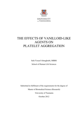 The Effects of Vanilloid-Like Agents on Platelet Aggregation