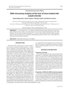 DNA Microarray Analysis of the Liver of Mice Treated with Cobalt Chloride Kanako Matsumoto1, Hitomi Fujishiro1, Masahiko Satoh2 and Seiichiro Himeno1