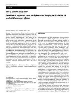 The Effect of Vegetation Cover on Vigilance and Foraging Tactics in the Fat Sand Rat Psammomys Obesus