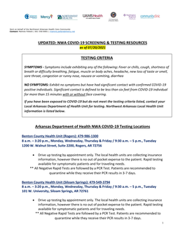 Nwa Covid-19 Screening & Testing Resources