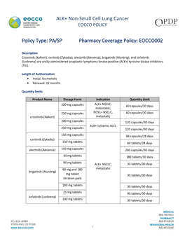 ALK+ Non-Small Cell Lung Cancer EOCCO POLICY