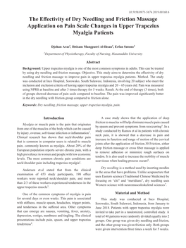 The Effectivity of Dry Needling and Friction Massage Application on Pain Scale Changes in Upper Trapezius Myalgia Patients