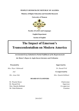 The Impact of Emerson's Transcendentalism on Modern