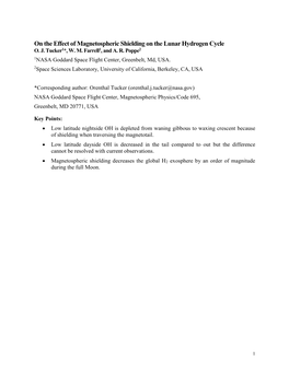 On the Effect of Magnetospheric Shielding on the Lunar Hydrogen Cycle O