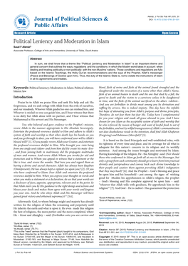 Political Leniency and Moderation in Islam Saud F Alenizi* Associate Professor, College of Arts and Humanities, University of Taiba, Saudi Arabia