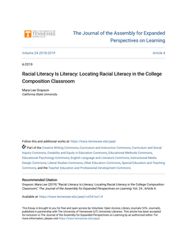 Racial Literacy Is Literacy: Locating Racial Literacy in the College Composition Classroom