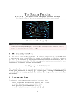 The Stream Function MATH1091: ODE Methods for a Reaction Diﬀusion Equation 2020/Stream/Stream.Pdf