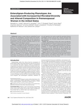 Enterolignan-Producing Phenotypes Are Associated with Increased Gut Microbial Diversity and Altered Composition in Premenopausal Women in the United States