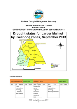 Drought Status for Larger Mwingi by Livelihood Zones, September 2013