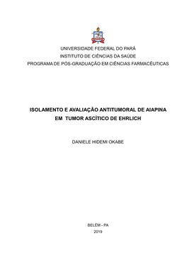 Isolamento E Avaliação Antitumoral De Aiapina Em Tumor Ascítico De Ehrlich