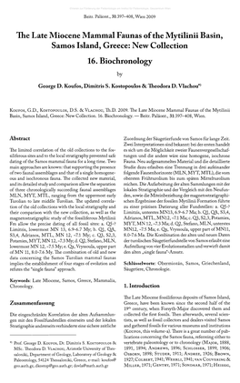 The Late Miocene Mammal Faunas of the Mytilinii Basin, Samos Island, Greece: New Collection 16