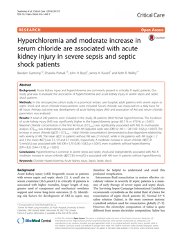 Hyperchloremia and Moderate Increase in Serum Chloride Are Associated with Acute Kidney Injury in Severe Sepsis and Septic Shock