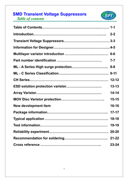 SMD Transient Voltage Suppressors Table of Contents