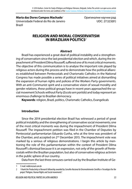 Religion and Moral Conservatism in Brazilian Politics2
