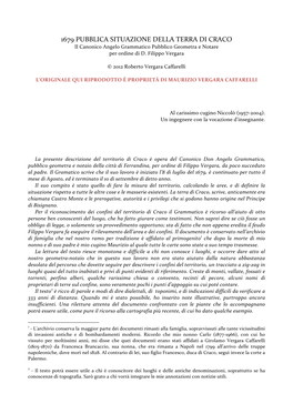 1679. Pubblica Situazione Della Terra Di Craco