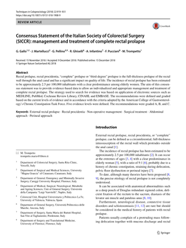 (SICCR): Management and Treatment of Complete Rectal Prolapse