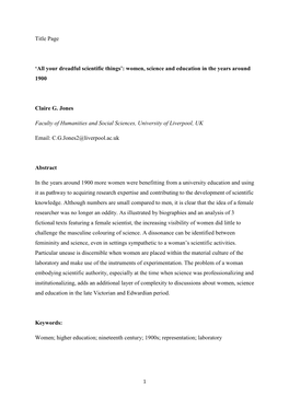 Title Page 'All Your Dreadful Scientific Things': Women, Science And