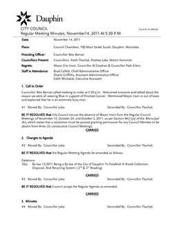 CITY COUNCIL Regular Meeting Minutes, November14, 2011 at 5:30