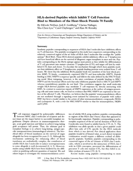 HLA-Derived Peptides Which Inhibit T Cell Function Bind to Members of the Heat-Shock Protein 70 Family by Elfriede N613ner, Jodi E