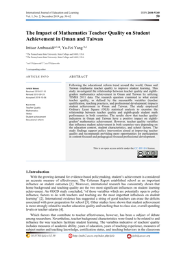 The Impact of Mathematics Teacher Quality on Student Achievement in Oman and Taiwan