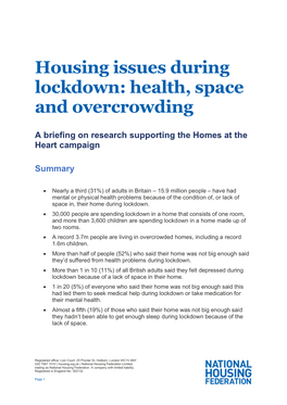 Housing Issues During Lockdown: Health, Space and Overcrowding