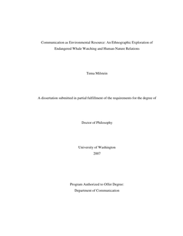 Communication As Environmental Resource: an Ethnographic Exploration of Endangered Whale Watching and Human-Nature Relations