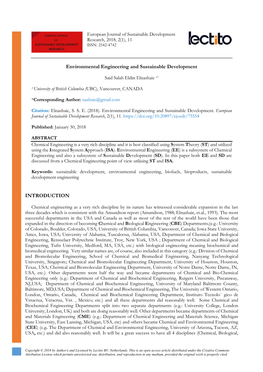 Environmental Engineering and Sustainable Development