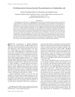 Chi-Dependent Intramolecular Recombination in Escherichia Coli