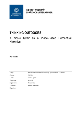 THINKING OUTDOORS a Scots Quair As a Place-Based Perceptual Narrative