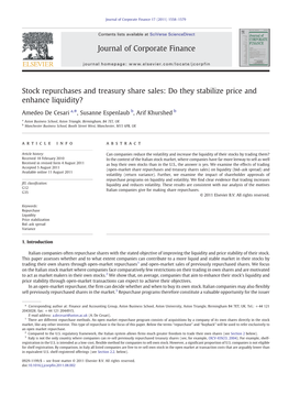 Stock Repurchases and Treasury Share Sales: Do They Stabilize Price and Enhance Liquidity?