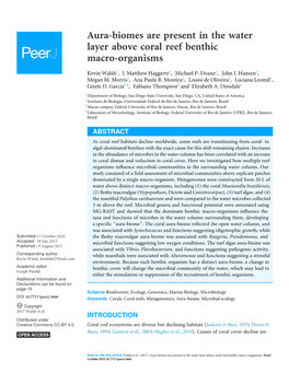 Aura-Biomes Are Present in the Water Layer Above Coral Reef Benthic Macro-Organisms