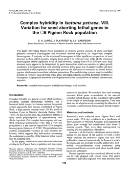 Complex Hybridity in Isotoma Petraea. VIII. Variation for Seed Aborting Lethal Genes in the 06 Pigeon Rock Population