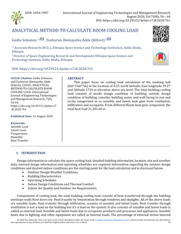 Analytical Method to Calculate Room Cooling Load